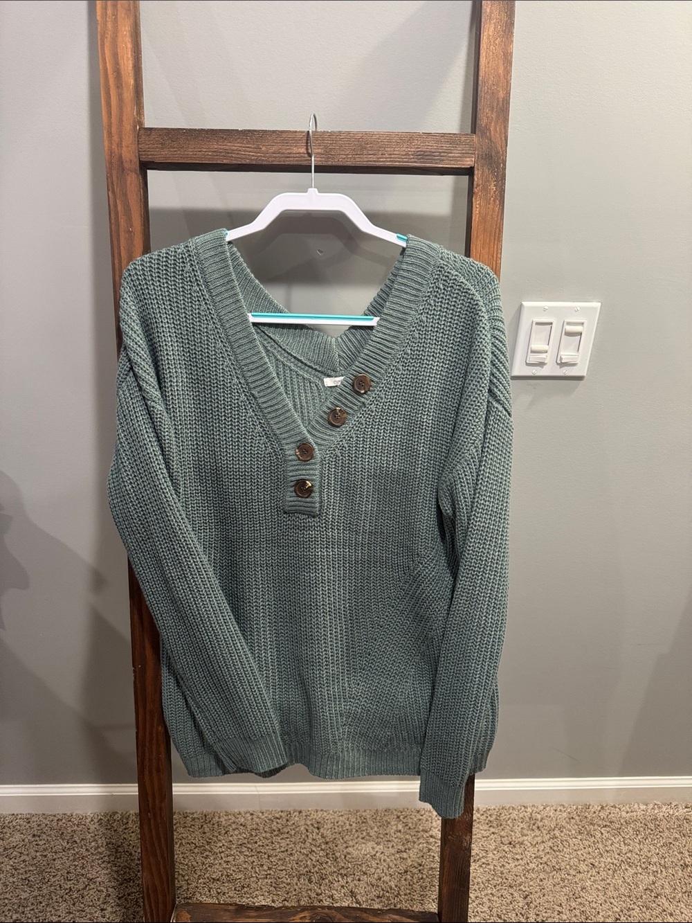 Maurices Sage Green V-Neck Button Knit Sweater
